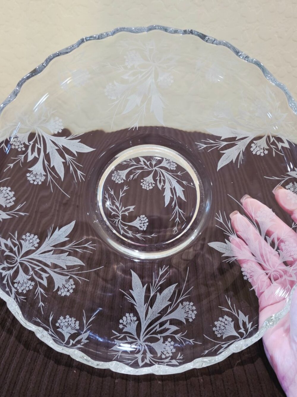 1949-1971 Fostoria Etched HEATHER Pattern Lily Pond Console Flared Bowl 11"
